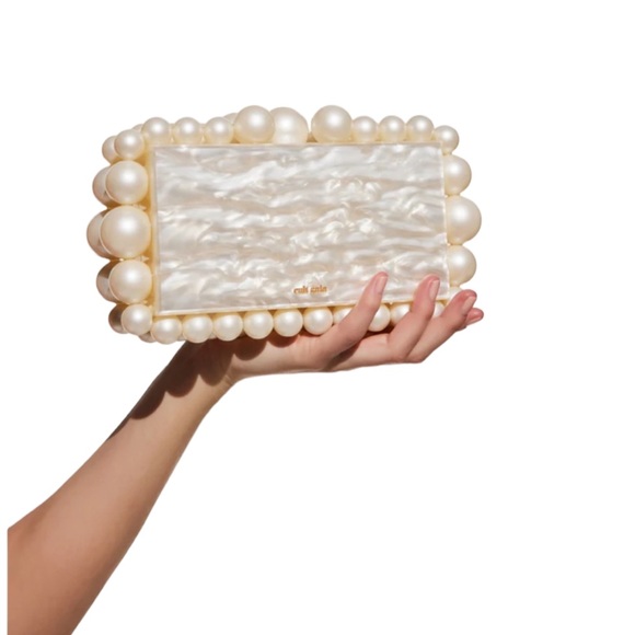 cult gaia Handbags - CULT GAIA Eos Ivory Pearl Beaded Box Clutch Ivory NWT